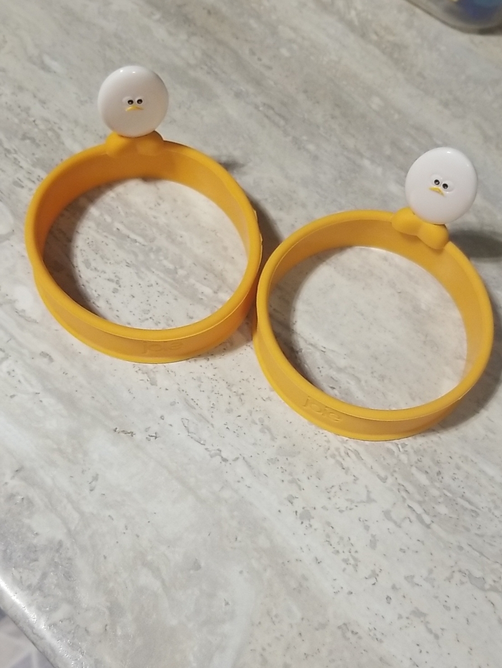 Joie Yellow Egg Ring Molds with White Chick Tops Silicone